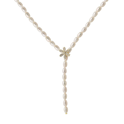 Natural Pearl Necklace Ladies French Delicate Snowflake Beads