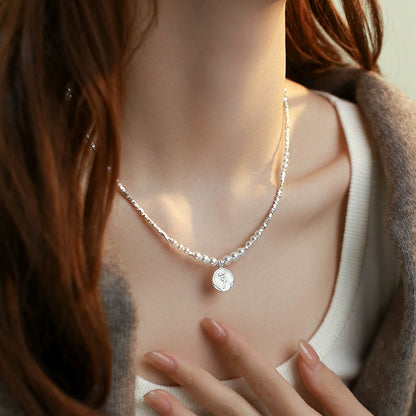 Natural Pearl Necklace Ladies S925 Silver Premium Drop Glaze Rose Flower Pendant