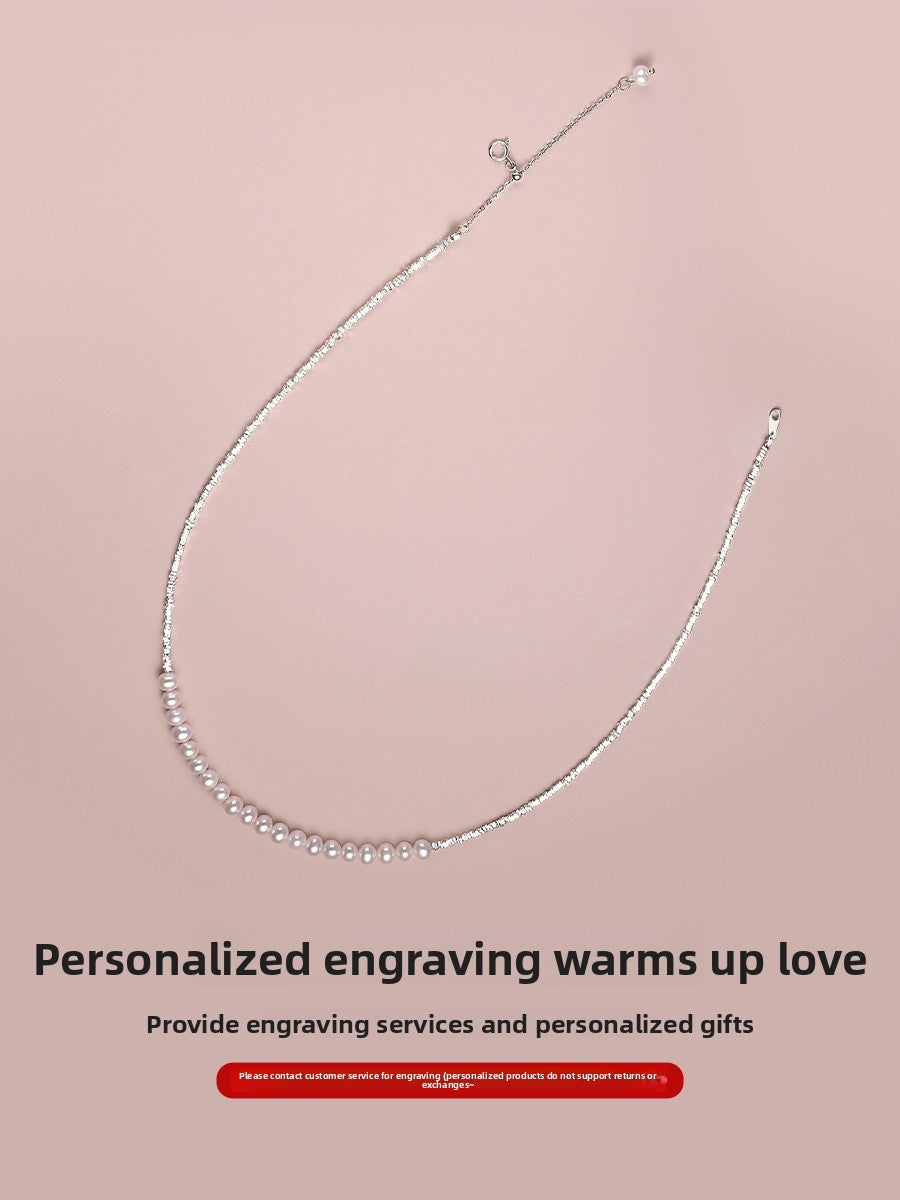 Pearl Necklace Women's Freshwater Strong Light Sterling Silver Shining Smile