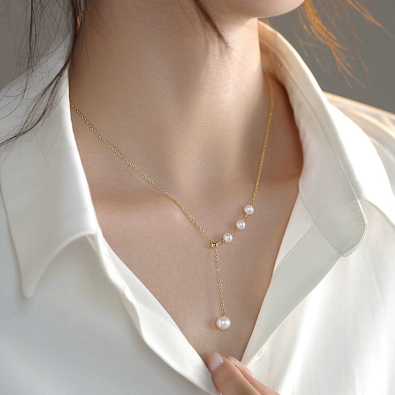 original, pearl necklace women's design sense 925 sterling silver adjustable