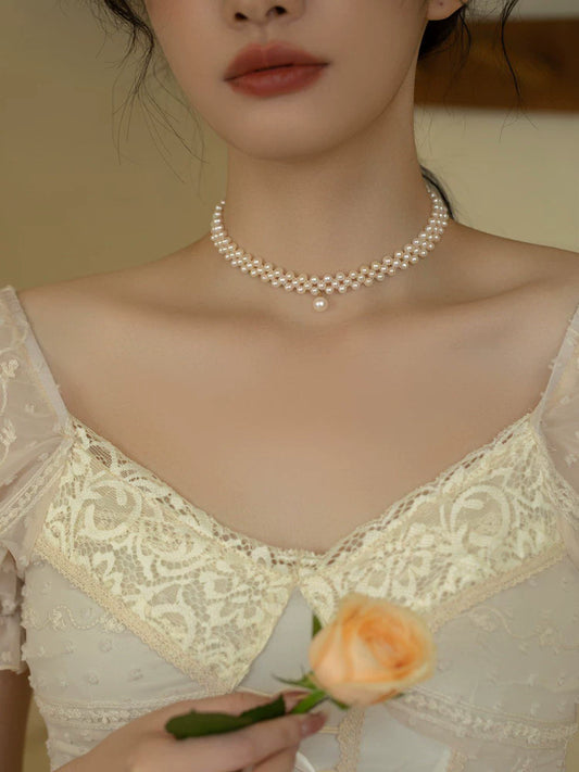 Natural Small Pearl Choker Necklace, Chain Women's Collar