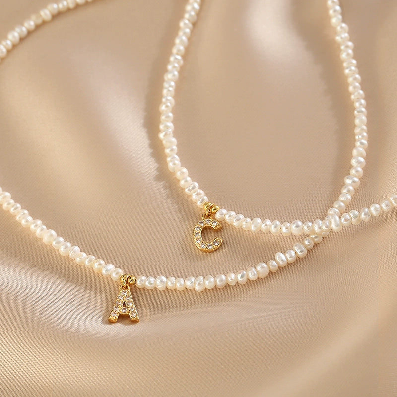 Natural Freshwater Rice Pearl Necklace Ladies Letter Summer