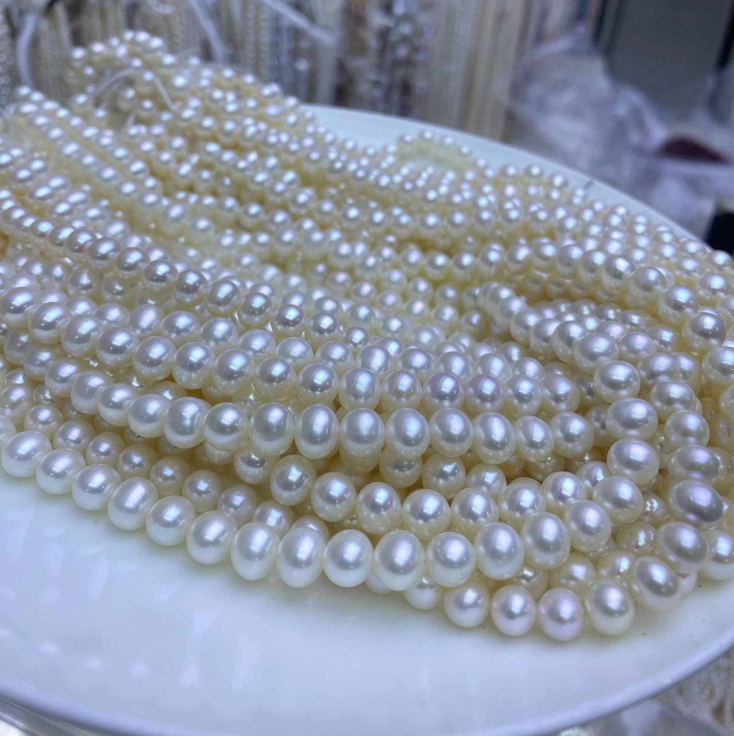 1165 freshwater pearl nearly round 7-8mm natural white work in progress DIY handmade accessories
