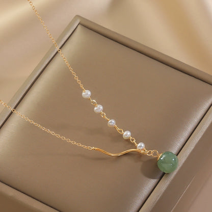 Vintage Natural Hetian Jade Pearl 14K Pack Gold Necklace Ladies