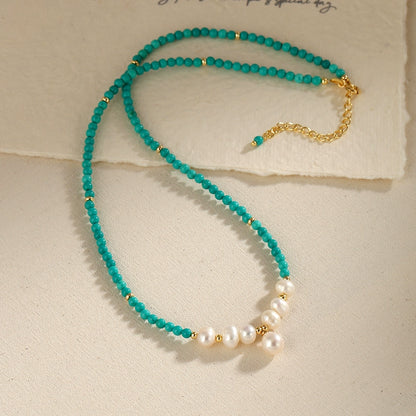 New Chinese Turquoise Necklace Women's French Design Natural Pearl Pendant