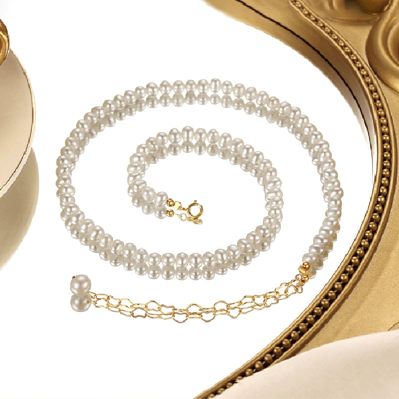 Pearl Necklace Ladies Celebrity Near Round Freshwater Beads French Love Engraving