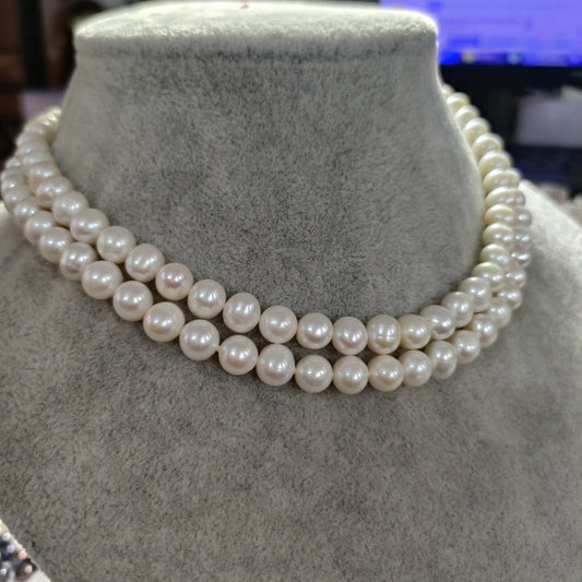 Multi-layered French retro double-layered pearl necklace, natural freshwater pearl women with cheongsam
