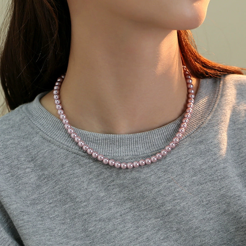 Pink Pearl Necklace Ladies Sweet Sweater Chain