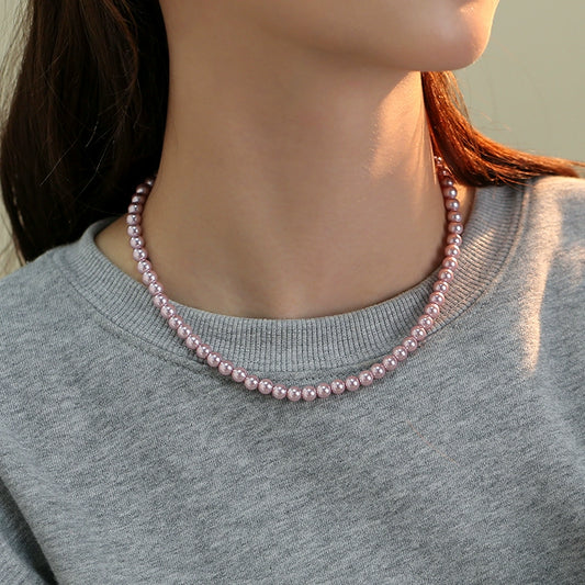 Pink Pearl Necklace Ladies Sweet Sweater Chain