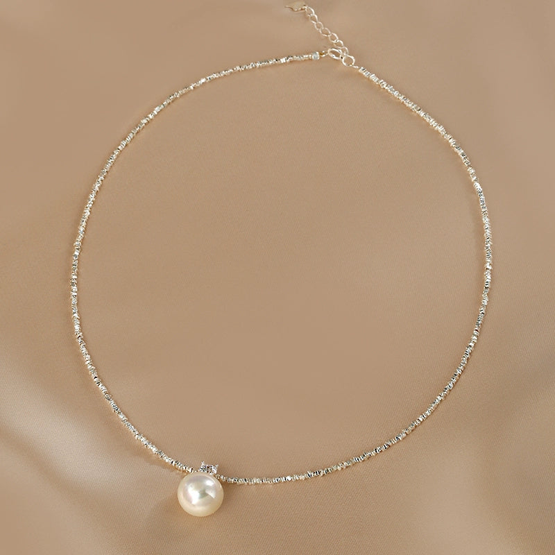 Pearl Necklace Ladies  Strong Light Crystal S925 Sterling Silver New