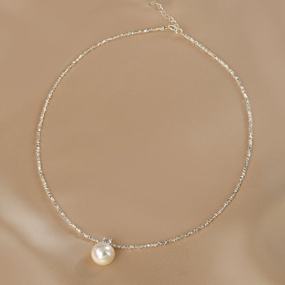 Pearl Necklace Ladies  Strong Light Crystal S925 Sterling Silver New