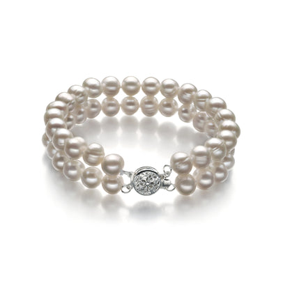 White Freshwater Pearl Necklace Bracelet Earrings Set with 925 Silver Accessories Double Row Pearl Jewelry Wholesale