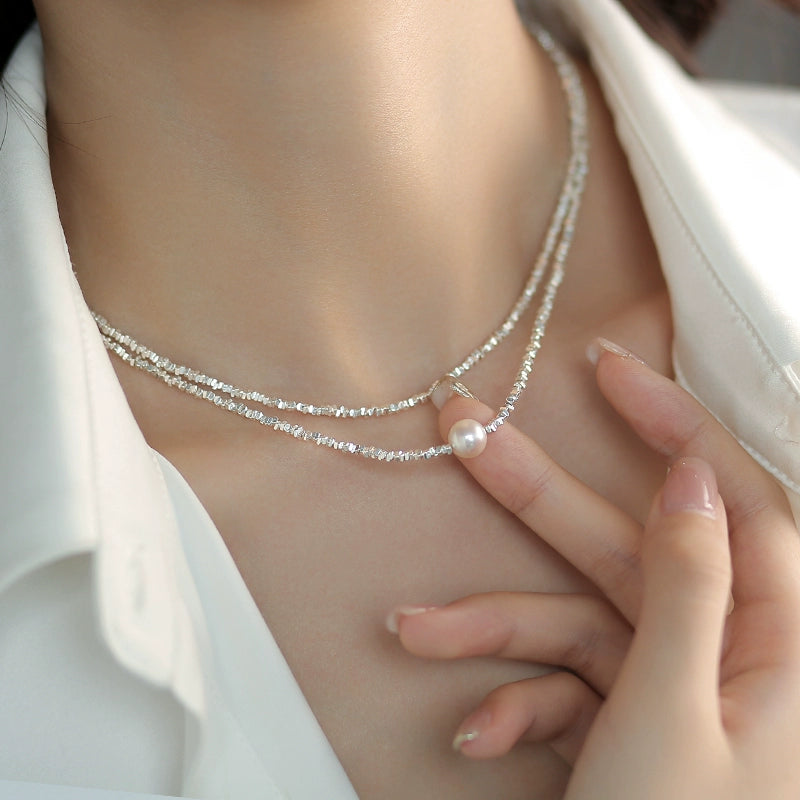 Broken Silver Pearl Necklace Women's Light Luxury Niche Delicate Clavicle Chain 925 Sterling Silver