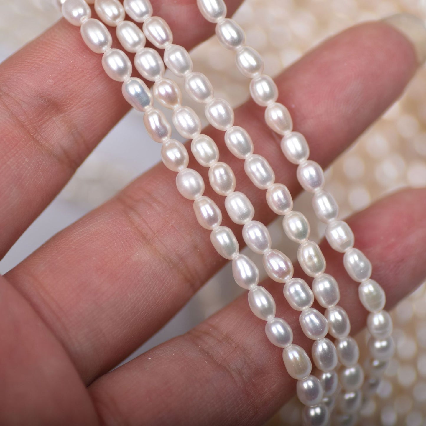 1045 3-4Mm Natural Freshwater Rice Pearl DIY Bracelet Necklace Beaded Jewelry Accessories