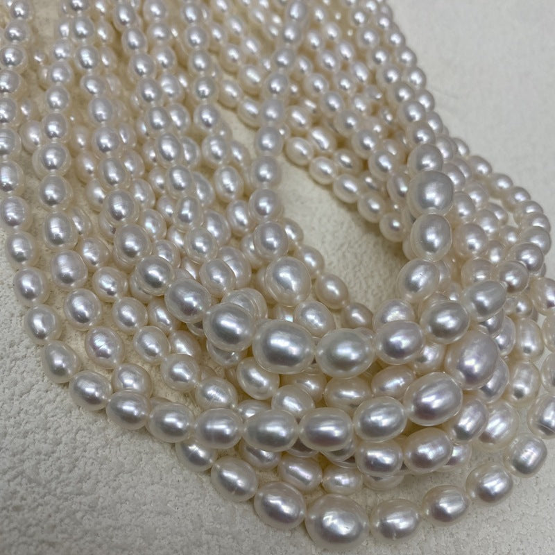 1023 Natural Freshwater Rice Pearl Necklace Tower Chain 4-6-8 mm White DIY Accessories