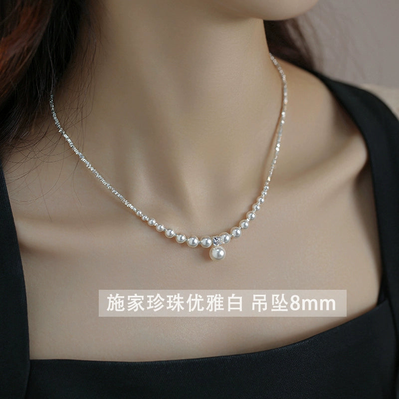 strong light pearl gradual change necklace design 925 silver