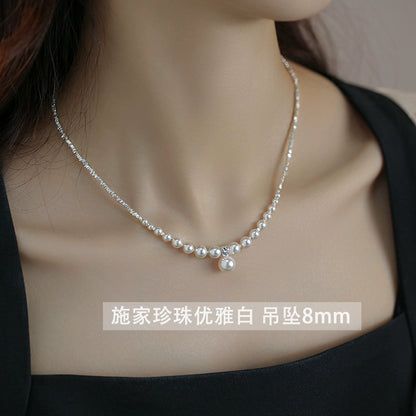 strong light pearl gradual change necklace design 925 silver