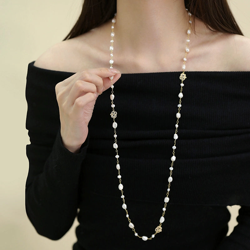 French natural baroque pearl necklace, women's rose long sweater chain, one wear more