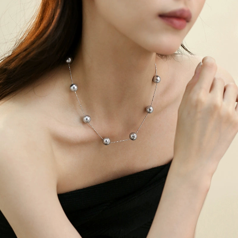 Real much hemp gray  pearl necklace women's French gypsy beaded long sweater chain