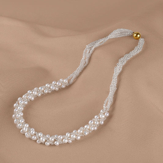 Natural freshwater pearl necklace, strong light round bead collarbone chain, women's woven elegant temperament XL127
