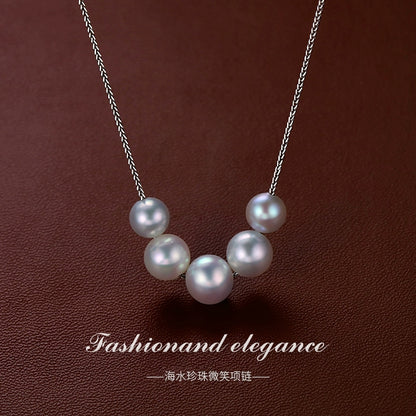 Smile necklace ladies freshwater pearl smiley face size 925 silver pendant lettering