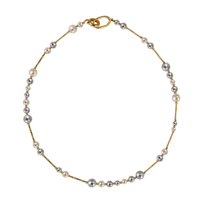 Mixed color  Zhengyuan strong light pearl necklace women's 14K gold design sweater chain