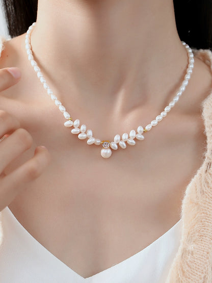 Pearl necklace 2025 new popular natural freshwater rice grain beads wheat ears Princess Diana beaded sweater chain chain chain
