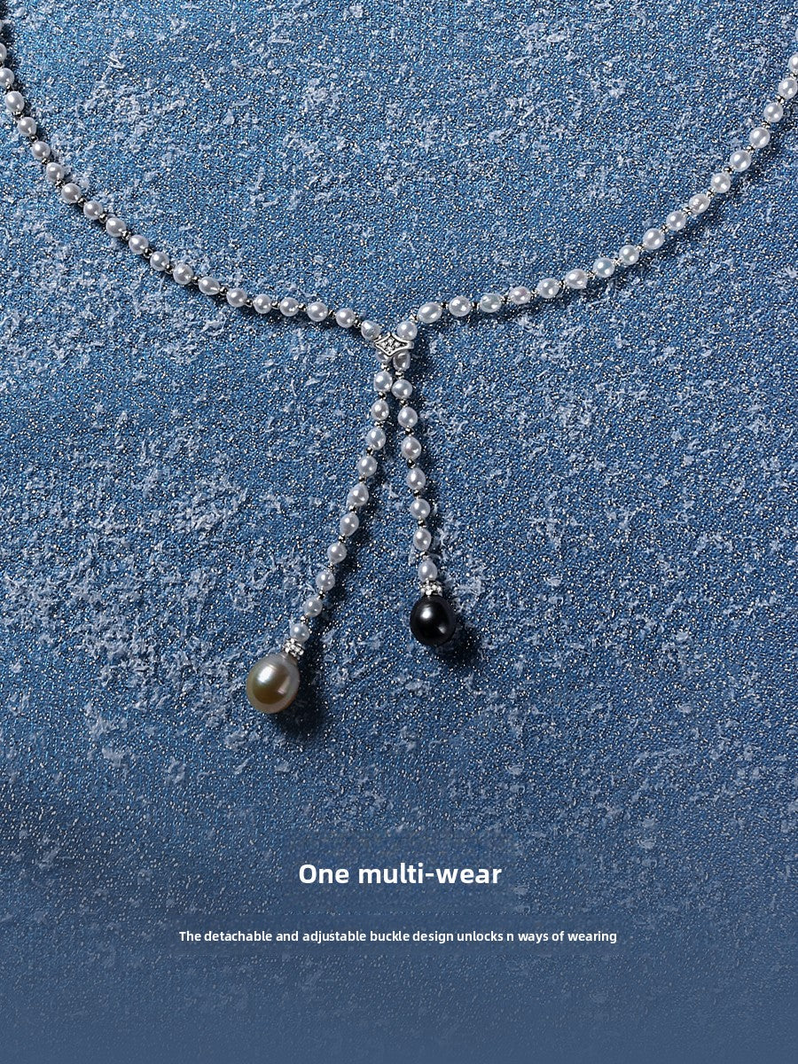 Natural Freshwater Pearl Freshwater Rice Grain Sweater Chain Ladies Strong Gold Tahitian Black Pearl Necklace