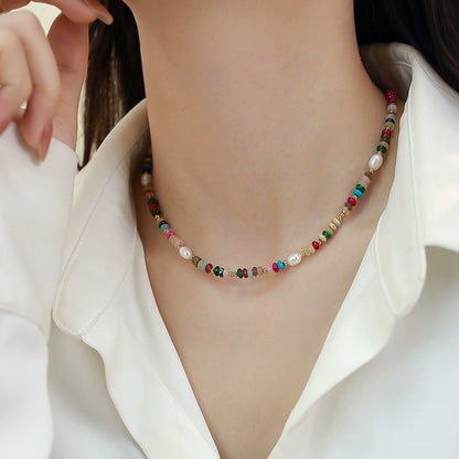 Natural Freshwater Pearl Necklace Ladies Color Dopamine Beaded Personality Bohemian