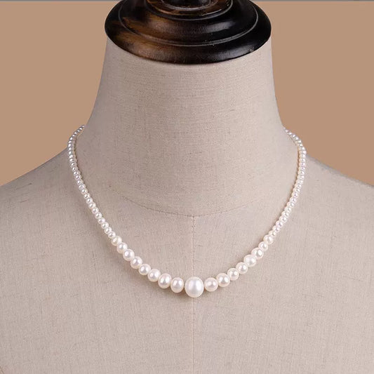 Natural freshwater pearl necklace round bead fashion gradual change tower type flaw short URL clavicle chain XL135