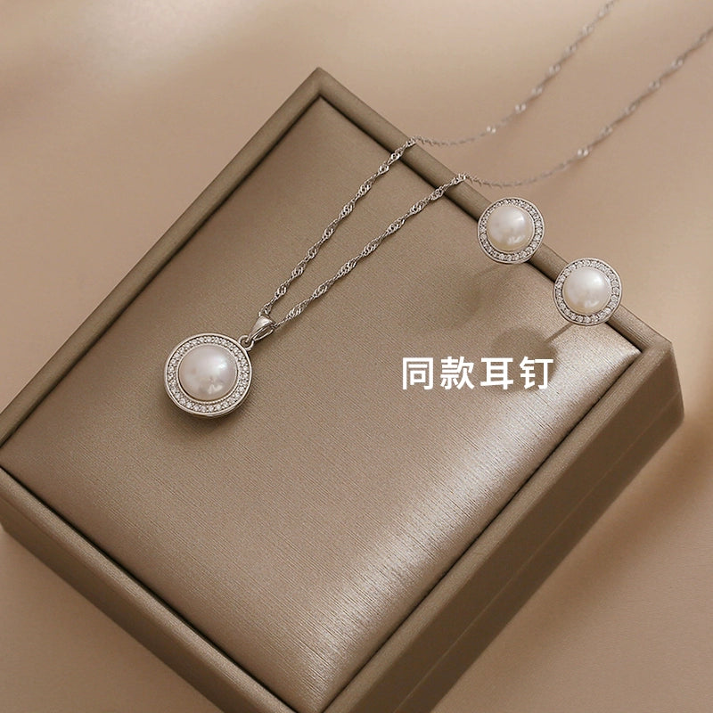 micro-inlaid 3A zircon freshwater pearl necklace for women ins design sense S925 silver