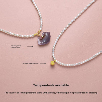 Pearl necklace women's daily gold pendant natural freshwater baby beads are round and thin