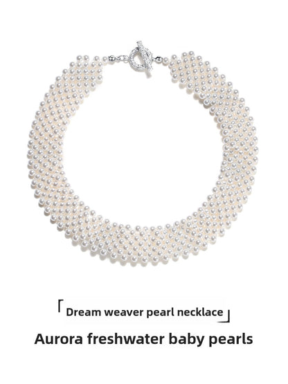 Pearl necklace 2025 new natural freshwater wide ladies baby beads multi-layer chocker