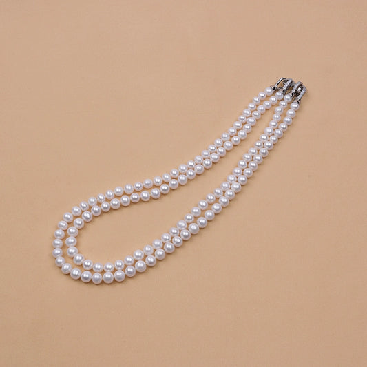 Natural Pearl Versatile Multi-layer Necklace Simple Long Japanese and Korean Round Beads XL016