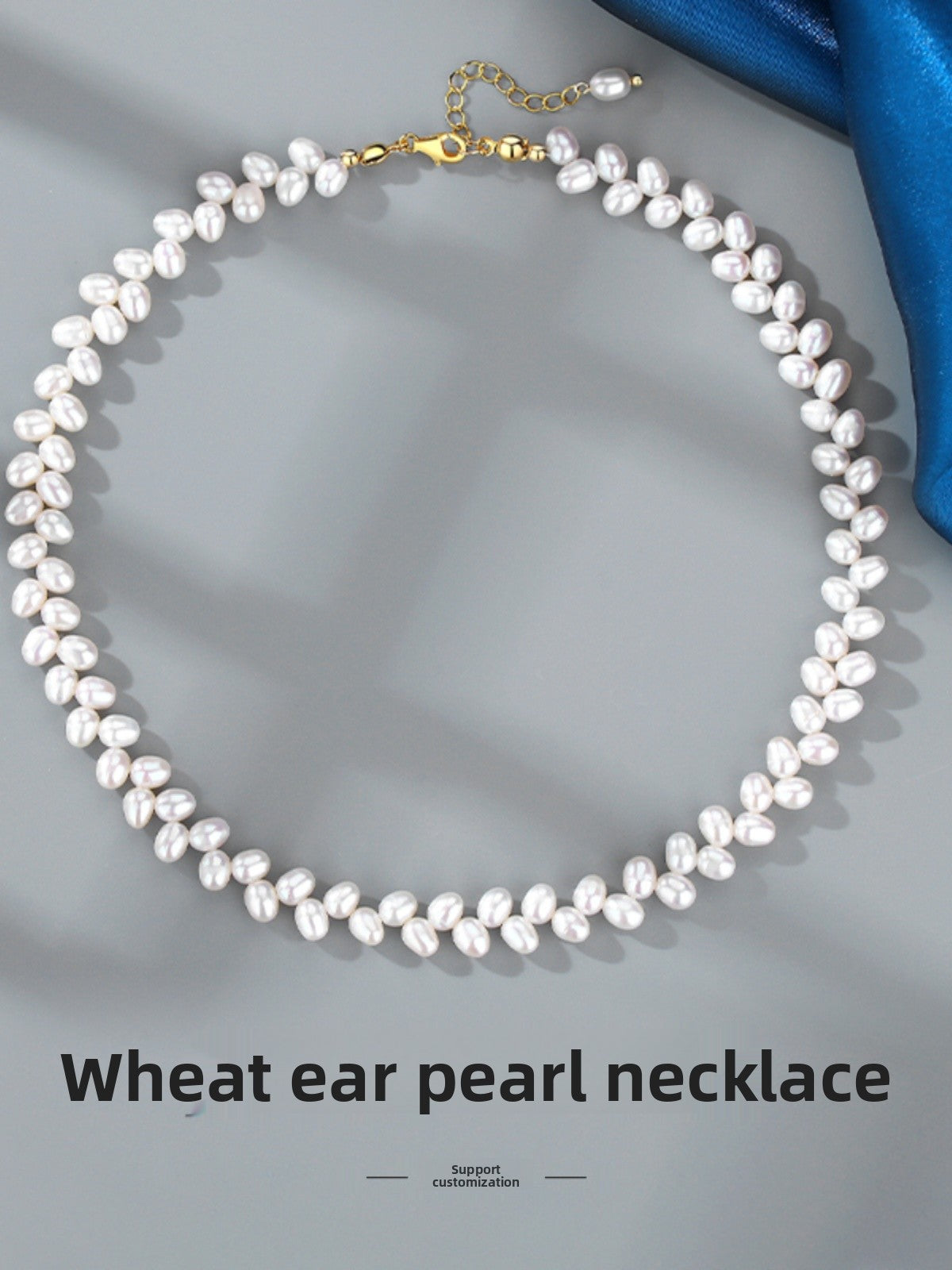 Pearl Necklace Women's Wheat Ear Rice Grain Natural Freshwater Real Pearl Vintage Jewelry Set