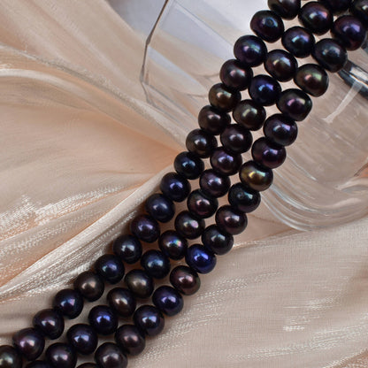 1241 Black flat beads, natural freshwater pearls work in progress diy