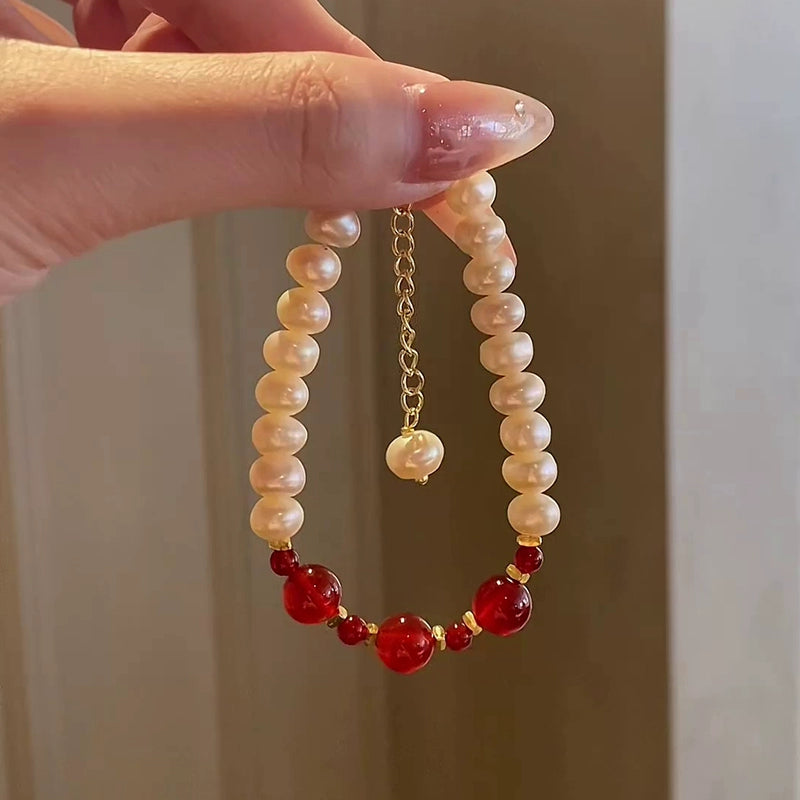 Mr. He Natural Pearl Necklace Bracelet Set Women's New Chinese Agate Splicing Jewelry