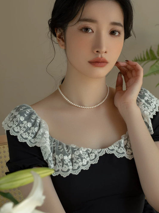 Natural freshwater pearl necklace near perfect round baby bead chain chocker chain for girls
