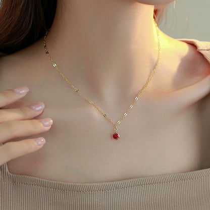 Exquisite White Diamond Pomegranate Red Zircon Pendant Necklace Ladies 14k Gold