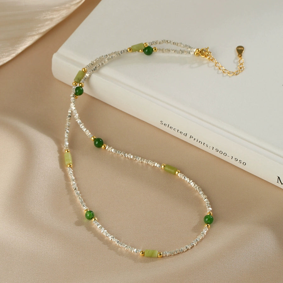 S925 sterling silver broken silver necklace natural chalcedony light luxury niche neck chain high-end new retro collarbone chain