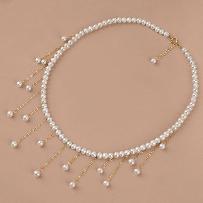 Gold Tassel Collarbone Chain Natural Freshwater Pearl Necklace ins Style Gold Wrapped Women's Collar XL043