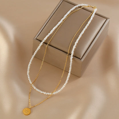 Natural freshwater pearl necklace Women's summer light luxury niche high-end double-layer stacked neck chain Xiaomi bead collarbone chain