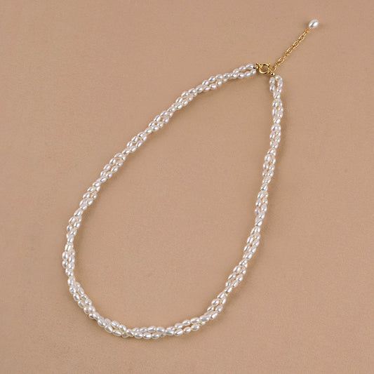 Natural freshwater pearl necklace rice beads short URL twist Internet celebrity gold bag gold collarbone chain XL026