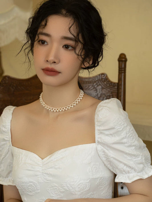 New Natural Freshwater Pearl Necklace Handwoven Chain for Girls