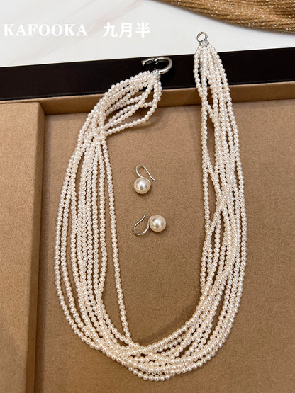 Twist Multi-layer Wrap  3mm Small Rice Pearl Necklace Ladies Princess Chain French Clavicle New