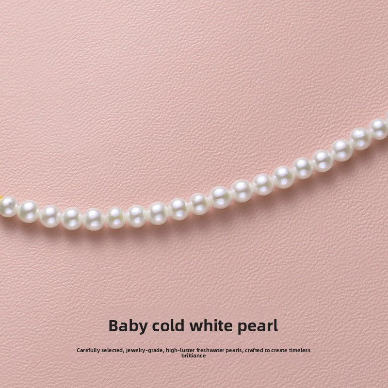 Pearl necklace women's daily gold pendant natural freshwater baby beads are round and thin