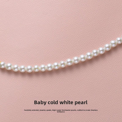 Pearl necklace women's daily gold pendant natural freshwater baby beads are round and thin
