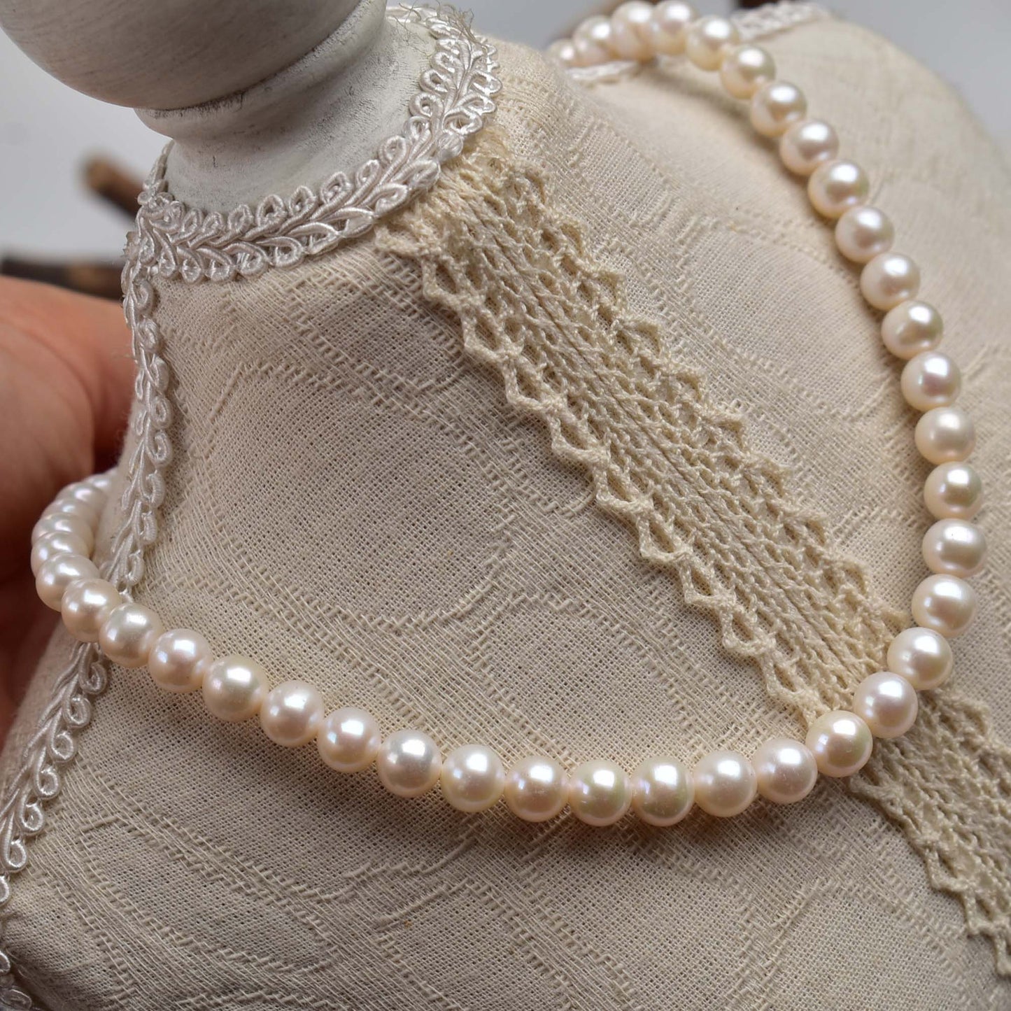 1111 Natural Fresh Water 7-8mm Near Round Nucleless Pearl Necklace String work in progress