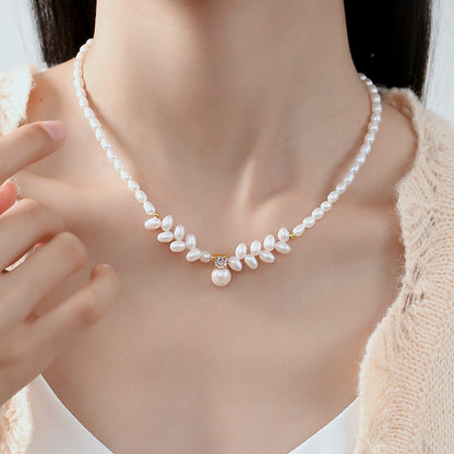 Pearl necklace 2025 new popular natural freshwater rice grain beads wheat ears Princess Diana beaded sweater chain chain chain