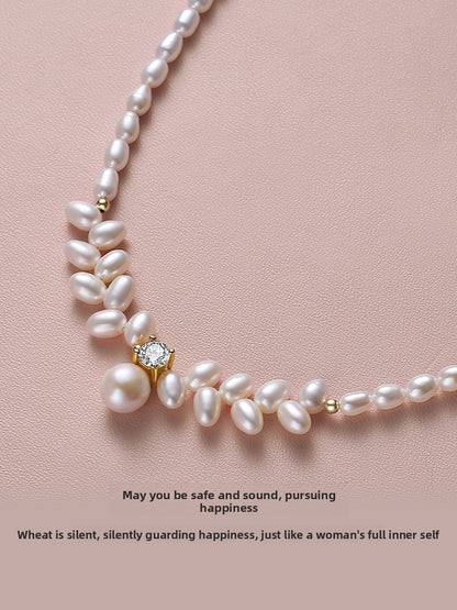 Pearl necklace 2025 new popular natural freshwater rice grain beads wheat ears Princess Diana beaded sweater chain chain chain